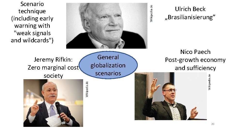 Scenario technique (including early warning with "weak signals and wildcards") Jeremy Rifkin: Zero marginal