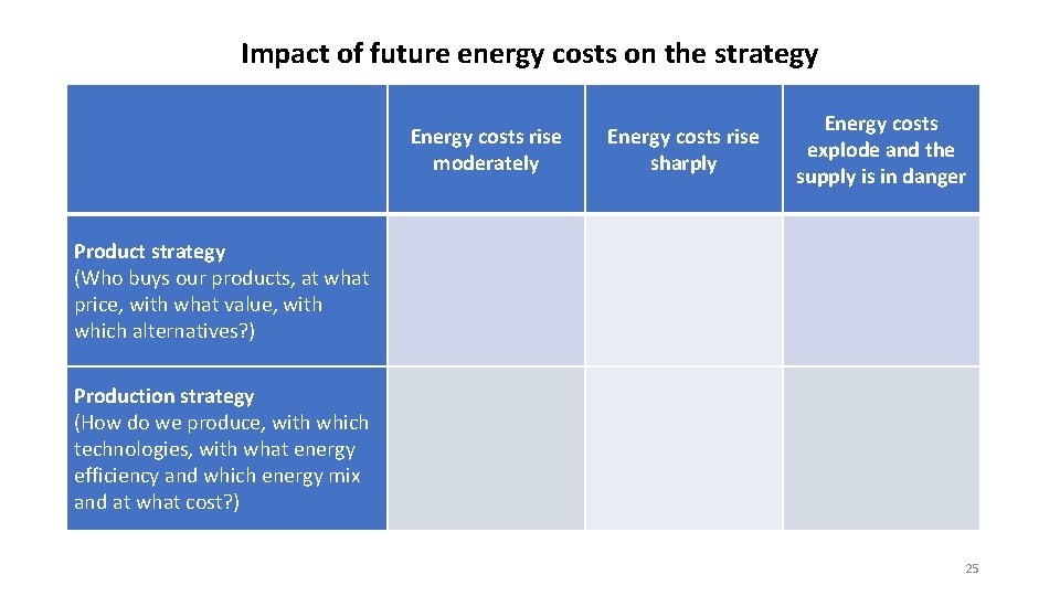 Impact of future energy costs on the strategy Energy costs rise moderately Energy costs