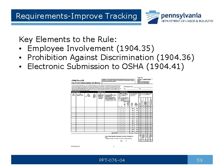 Requirements-Improve Tracking Key Elements to the Rule: • Employee Involvement (1904. 35) • Prohibition