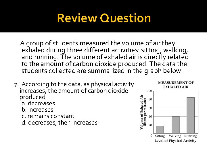 Review Question A group of students measured the volume of air they exhaled during