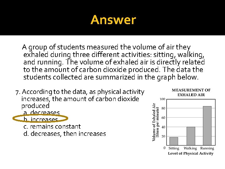 Answer A group of students measured the volume of air they exhaled during three