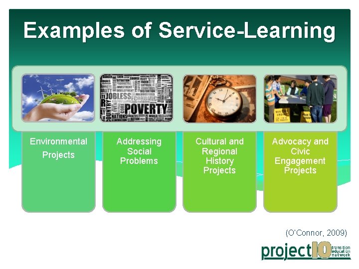 Examples of Service-Learning Environmental Projects Addressing Social Problems Cultural and Regional History Projects Advocacy