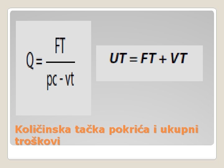 Količinska tačka pokrića i ukupni troškovi 