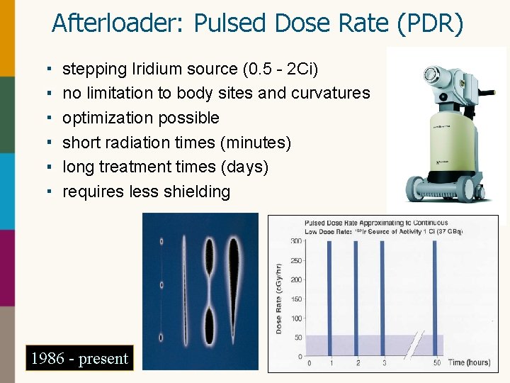 Afterloader: Pulsed Dose Rate (PDR) stepping Iridium source (0. 5 - 2 Ci) no