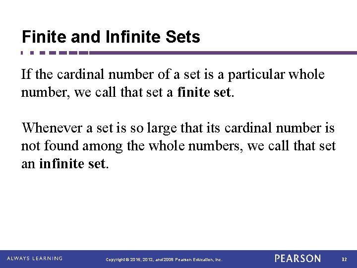 Finite and Infinite Sets If the cardinal number of a set is a particular Finite and Infinite Sets If the cardinal number of a set is a particular
