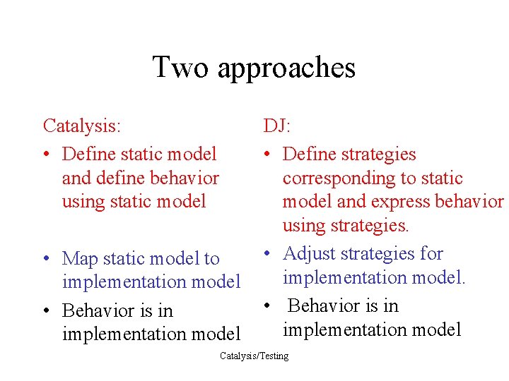 Two approaches Catalysis: • Define static model and define behavior using static model •