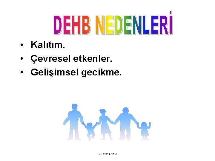  • Kalıtım. • Çevresel etkenler. • Gelişimsel gecikme. Dr. Esat ŞANLI 