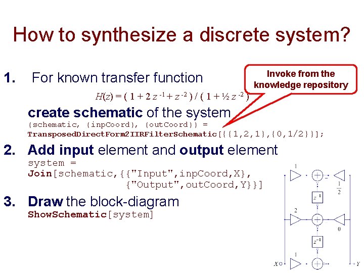 How to synthesize a discrete system? 1. For known transfer function Invoke from the