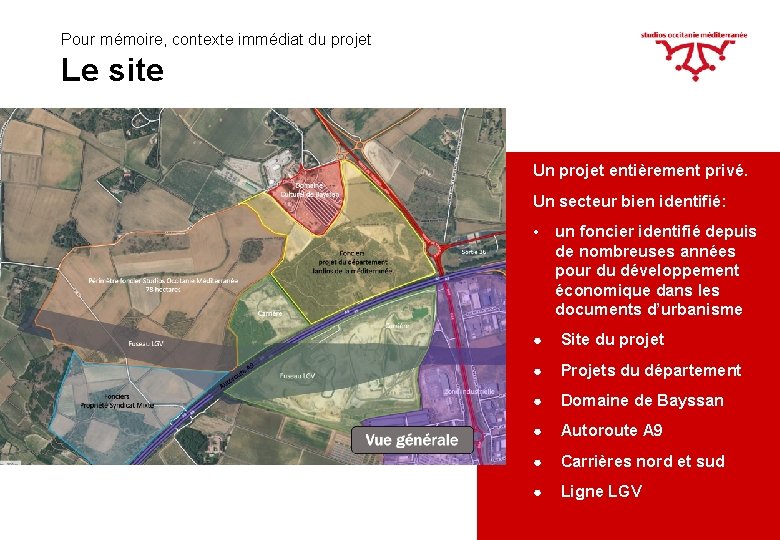 Pour mémoire, contexte immédiat du projet Le site Un projet entièrement privé. Un secteur