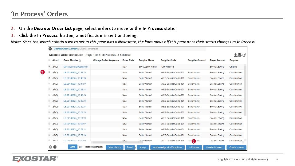 ‘In Process’ Orders 2. On the Discrete Order List page, select orders to move