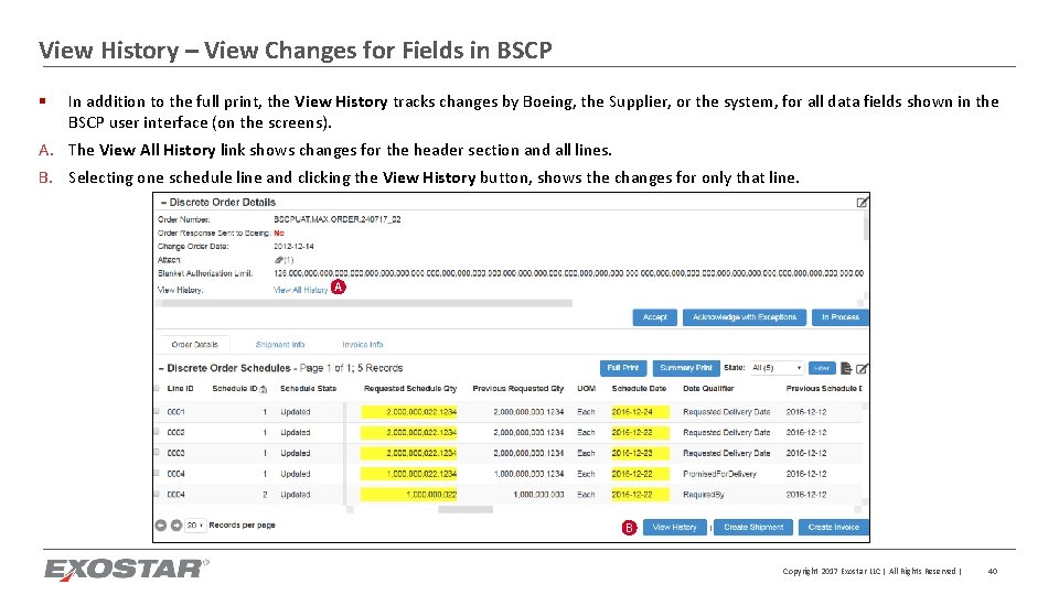 View History – View Changes for Fields in BSCP § In addition to the