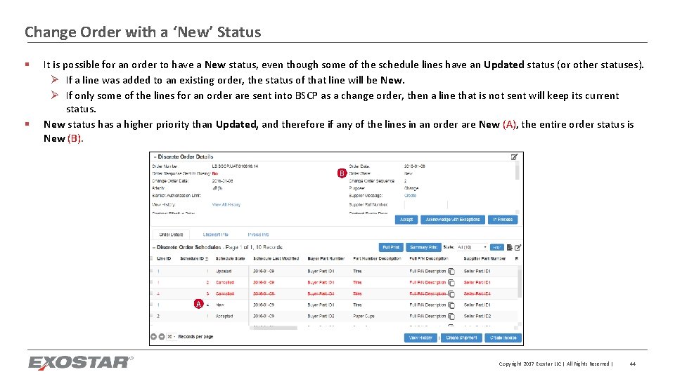 Change Order with a ‘New’ Status § § It is possible for an order