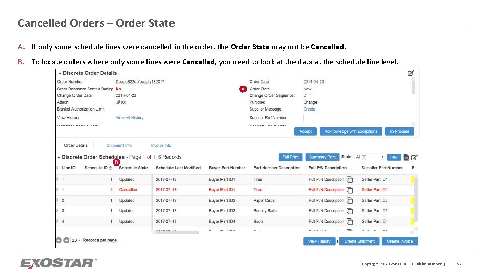 Cancelled Orders – Order State A. If only some schedule lines were cancelled in