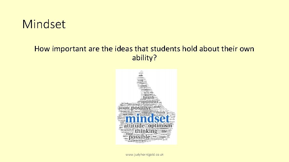 Mindset How important are the ideas that students hold about their own ability? www.