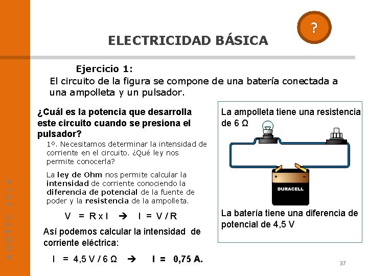 ELECTRICIDAD BÁSICA Ejercicio 1: El circuito de la figura se compone de una batería