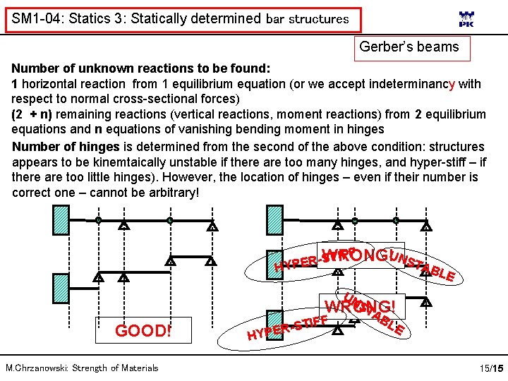 SM 1 -04: Statics 3: Statically determined bar structures Gerber’s beams Number of unknown