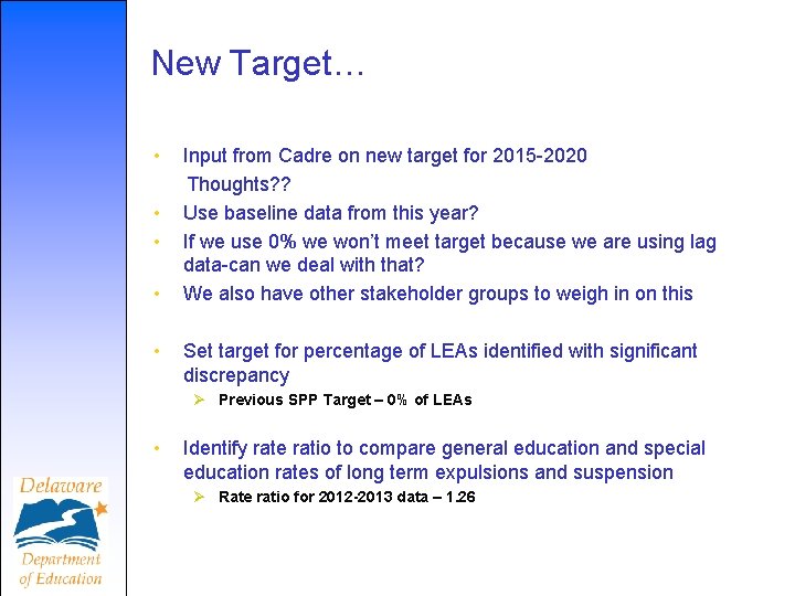 New Target… • • • Input from Cadre on new target for 2015 -2020