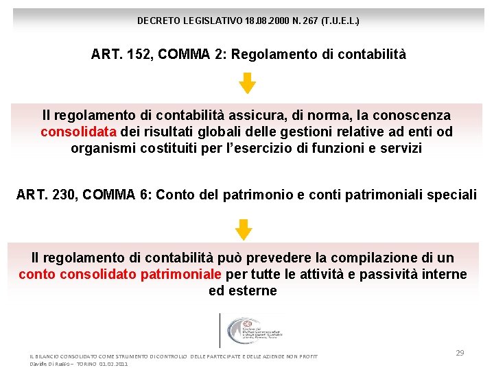 DECRETO LEGISLATIVO 18. 08. 2000 N. 267 (T. U. E. L. ) ART. 152,