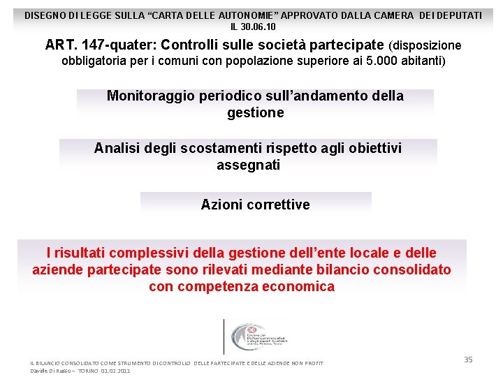 DISEGNO DI LEGGE SULLA “CARTA DELLE AUTONOMIE” APPROVATO DALLA CAMERA DEI DEPUTATI IL 30.