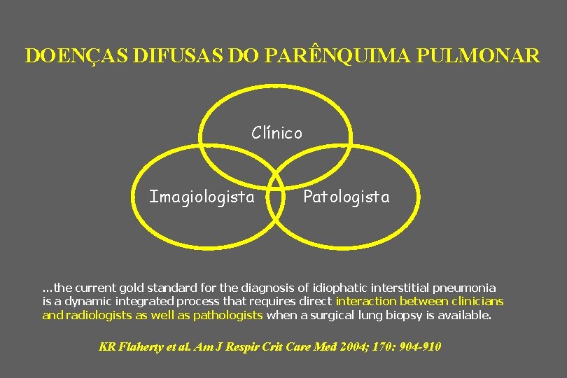 DOENÇAS DIFUSAS DO PARÊNQUIMA PULMONAR Clínico Imagiologista Patologista …the current gold standard for the