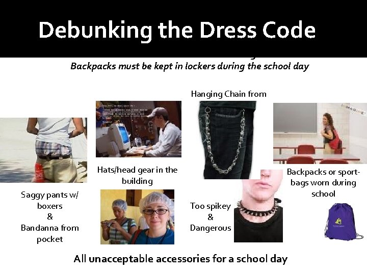 Debunking the Dress Code No Hats or headwear allowed in the building or classroom