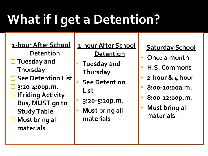 What if I get a Detention? 1 -hour After School Detention � Tuesday and