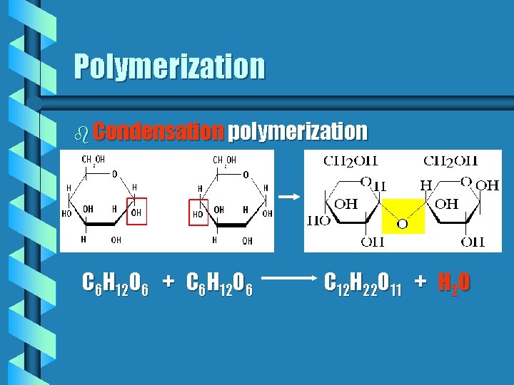 Polymerization b Condensation polymerization C 6 H 12 O 6 + C 6 H