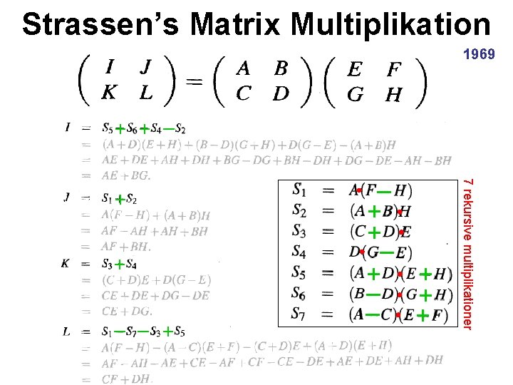 Strassen’s Matrix Multiplikation 1969 + + – – + + – + – +