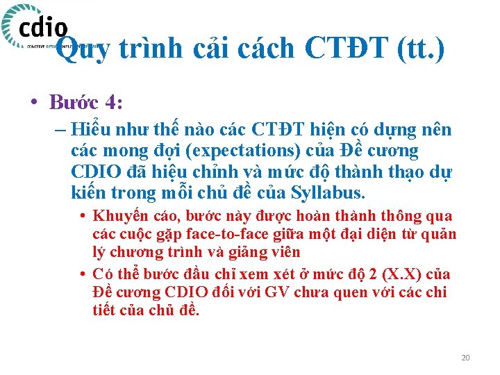 Quy trình cải cách CTĐT (tt. ) • Bước 4: – Hiểu như thế