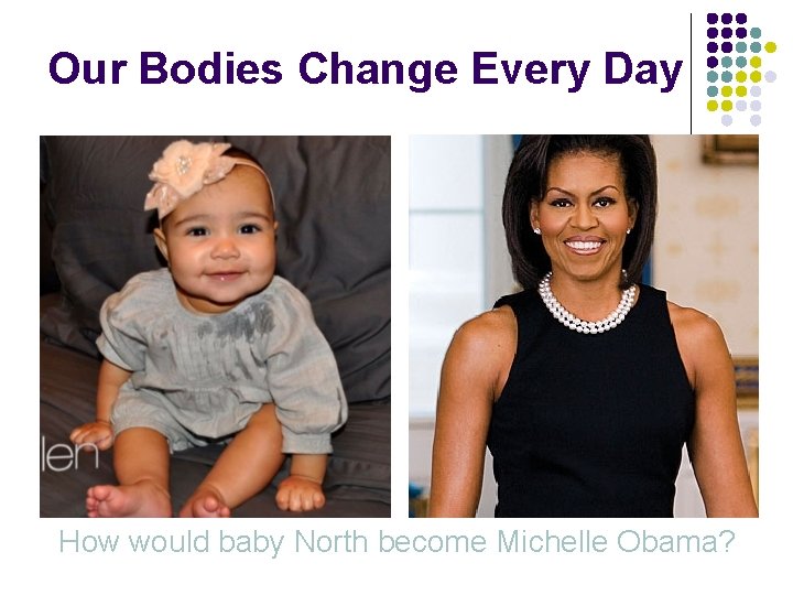 Our Bodies Change Every Day How would baby North become Michelle Obama? 