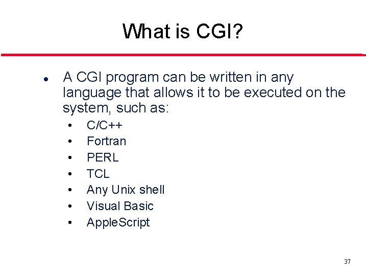 What is CGI? l A CGI program can be written in any language that