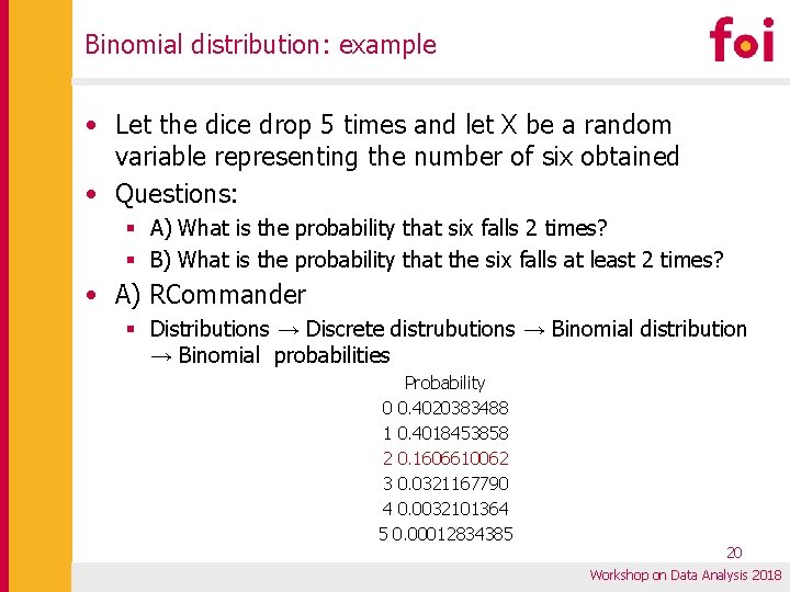 Binomial distribution: example • Let the dice drop 5 times and let X be Binomial distribution: example • Let the dice drop 5 times and let X be