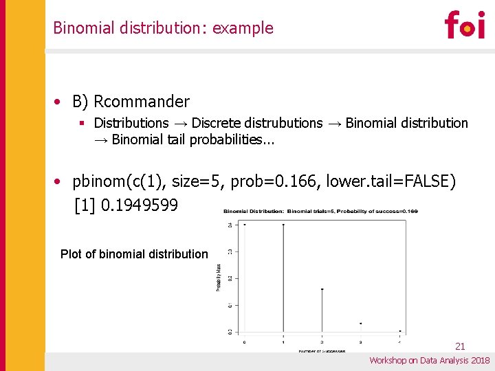 Binomial distribution: example • B) Rcommander § Distributions → Discrete distrubutions → Binomial distribution Binomial distribution: example • B) Rcommander § Distributions → Discrete distrubutions → Binomial distribution