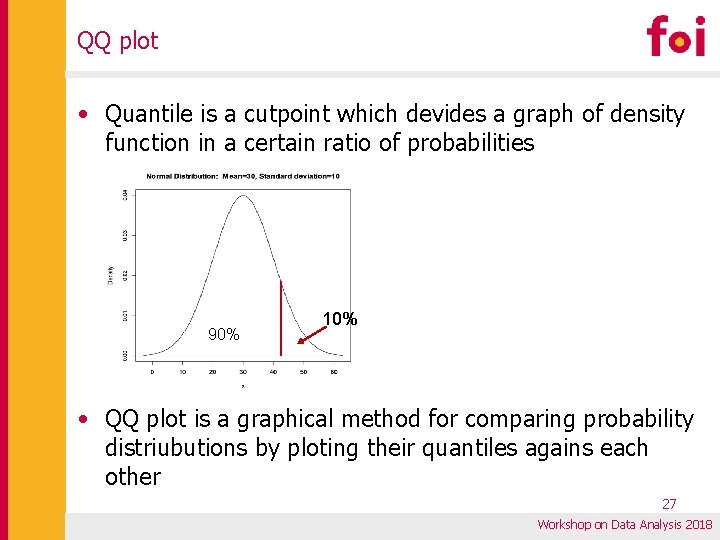 QQ plot • Quantile is a cutpoint which devides a graph of density function QQ plot • Quantile is a cutpoint which devides a graph of density function