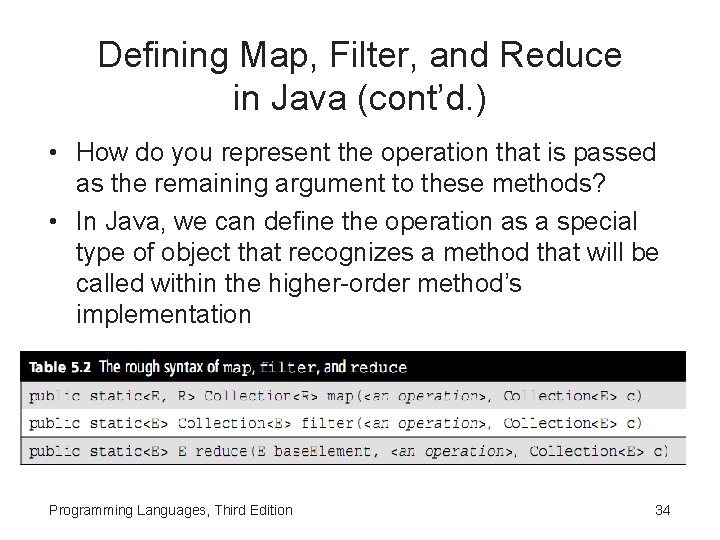 Defining Map, Filter, and Reduce in Java (cont’d. ) • How do you represent