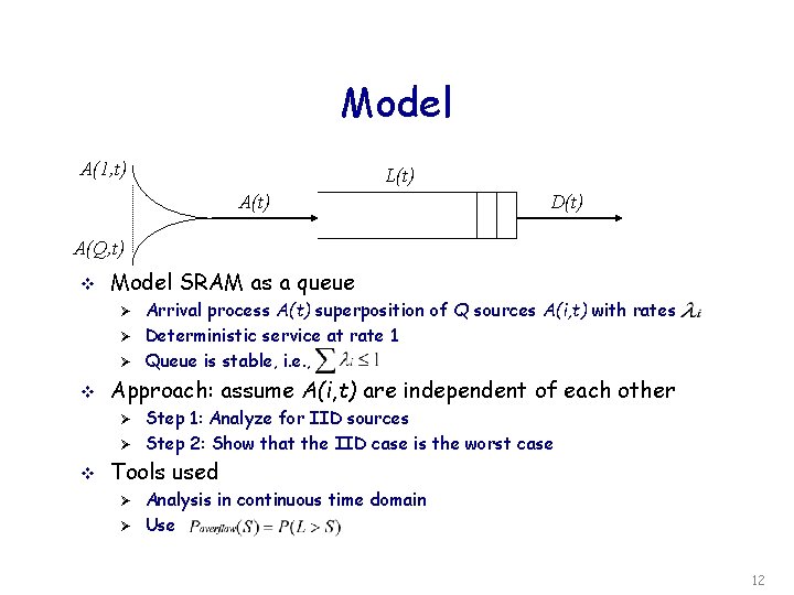 Model A(1, t) L(t) A(t) D(t) A(Q, t) v Model SRAM as a queue