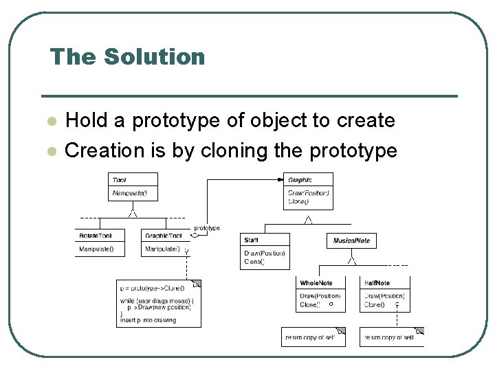 The Solution l l Hold a prototype of object to create Creation is by