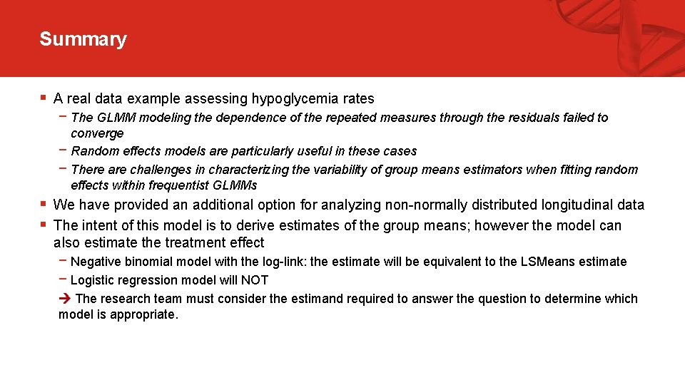 Summary § A real data example assessing hypoglycemia rates − The GLMM modeling the Summary § A real data example assessing hypoglycemia rates − The GLMM modeling the