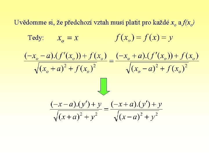 Uvědomme si, že předchozí vztah musí platit pro každé xo a f(xo) Tedy: 