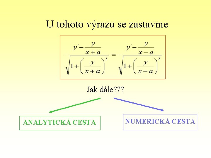 U tohoto výrazu se zastavme Jak dále? ? ? ANALYTICKÁ CESTA NUMERICKÁ CESTA 