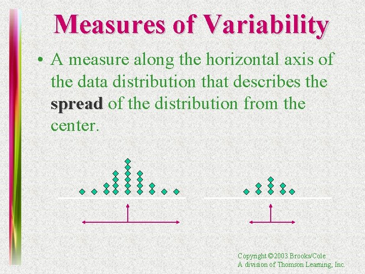 Measures of Variability • A measure along the horizontal axis of the data distribution