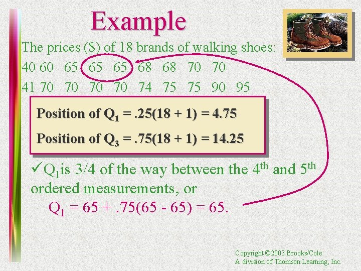 Example The prices ($) of 18 brands of walking shoes: 40 60 65 65