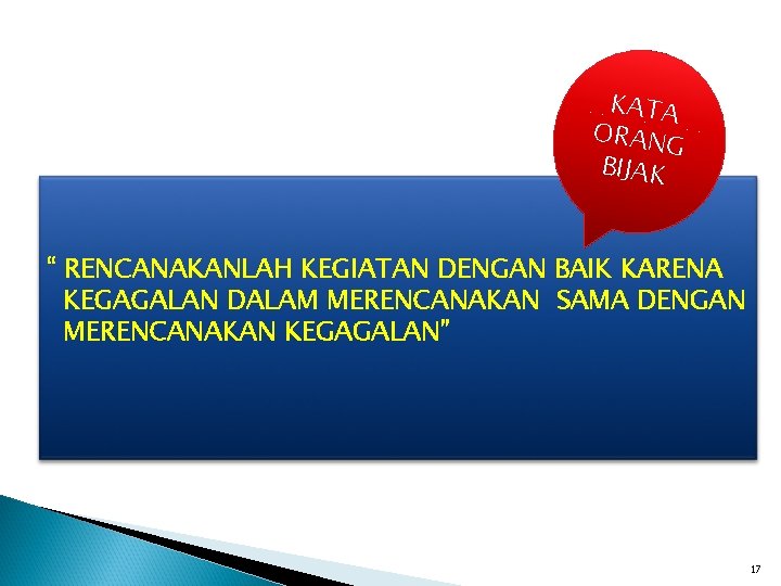 KATA ORAN G BIJAK “ RENCANAKANLAH KEGIATAN DENGAN BAIK KARENA KEGAGALAN DALAM MERENCANAKAN SAMA