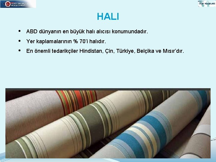 HALI • • • ABD dünyanın en büyük halı alıcısı konumundadır. Yer kaplamalarının %