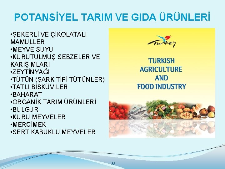POTANSİYEL TARIM VE GIDA ÜRÜNLERİ • ŞEKERLİ VE ÇİKOLATALI MAMULLER • MEYVE SUYU •