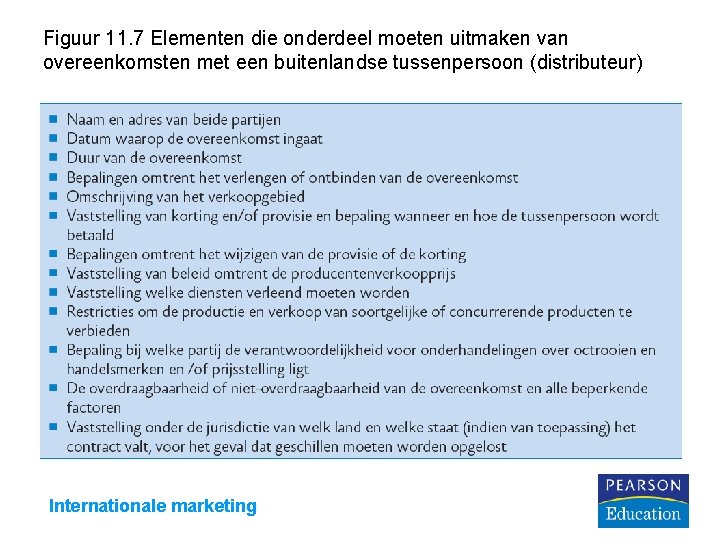 Figuur 11. 7 Elementen die onderdeel moeten uitmaken van overeenkomsten met een buitenlandse tussenpersoon