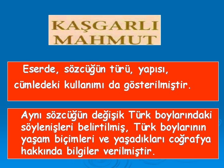 Eserde, sözcüğün türü, yapısı, cümledeki kullanımı da gösterilmiştir. Aynı sözcüğün değişik Türk boylarındaki söylenişleri