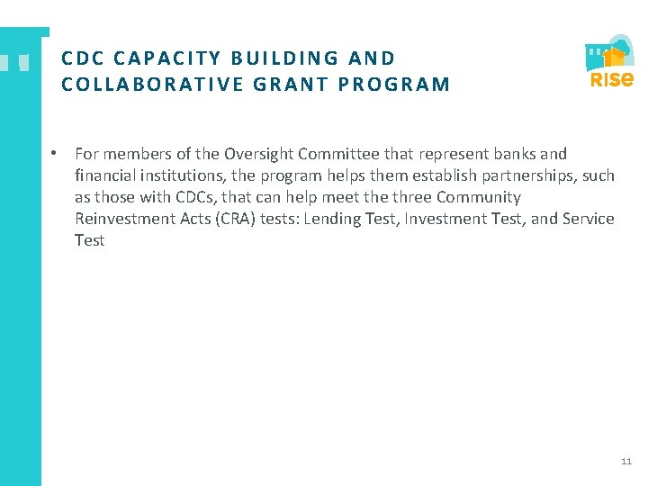 CDC CAPACITY BUILDING AND COLLABORATIVE GRANT PROGRAM • For members of the Oversight Committee