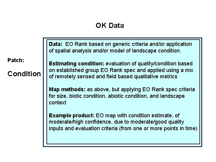 OK Data: EO Rank based on generic criteria and/or application of spatial analysis and/or
