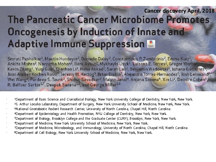 Cancer discovery April, 2018 • 1 Department • 2 S. • • • of